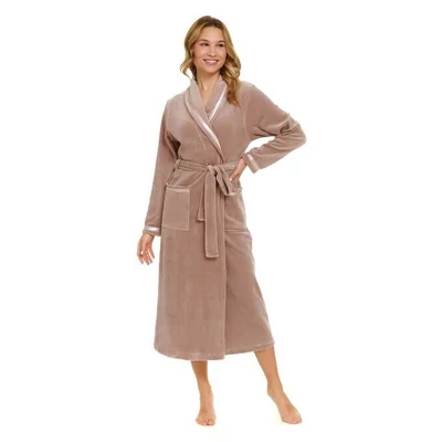 Doctornap SWA 1078 hosszú női pamut köntös zsebbel bézs szinben S - XL
