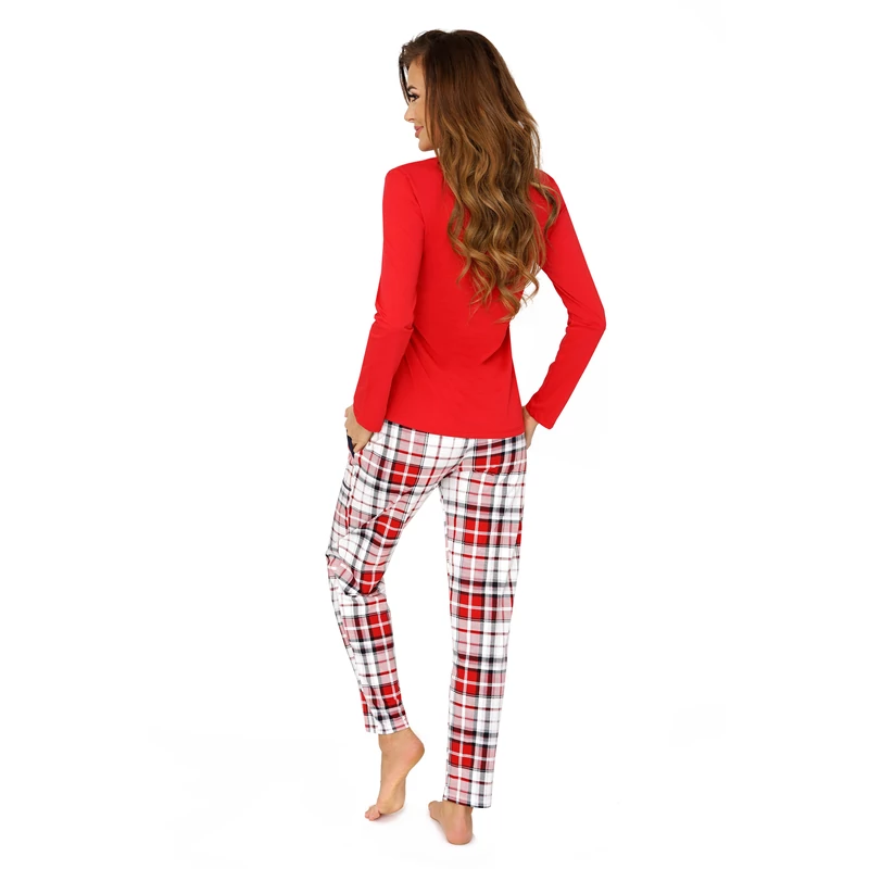 Donna hálóruházat - Merry piros, hosszú  pamut pizsama 42    A/W22-23