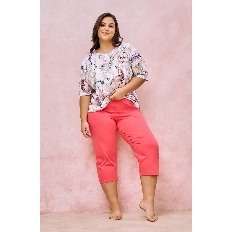 Taro 3156 OLIVE rövid ujjú női pizsama 7/8 nadrággal 2XL-3XL S/S 2024