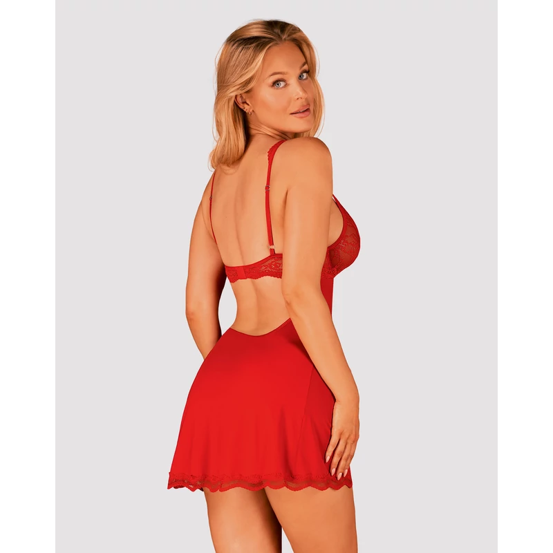 OB0815 OBSESSIVE Luvae babydoll & thong red  S/M  EAN:5901688250815