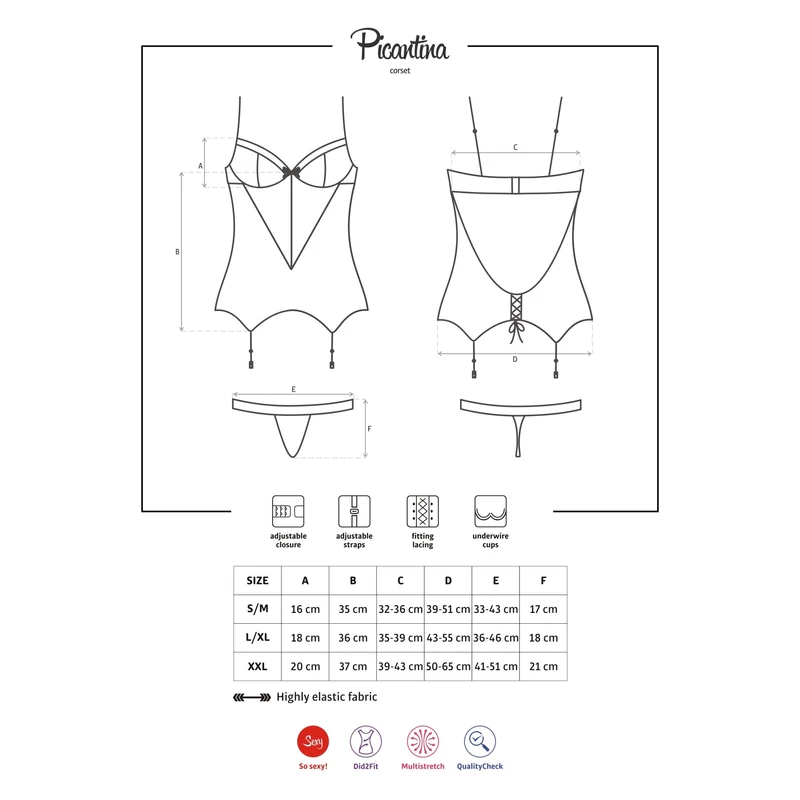 OB8519 OBSESSIVE Picantina fűző + tanga L/XL EAN: 5901688208519