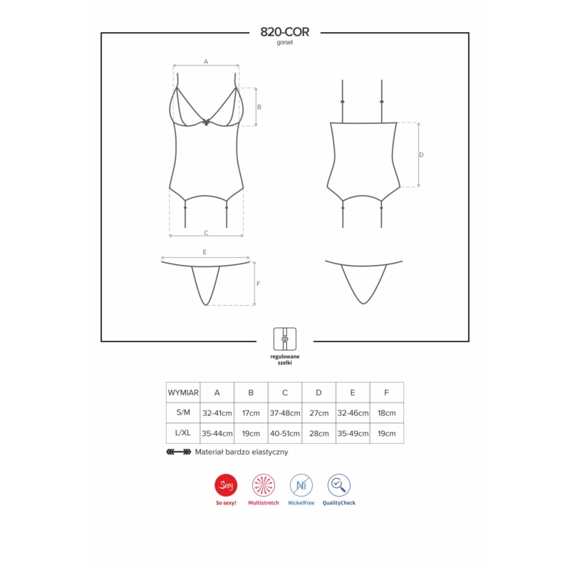 OB4985 OBSESSIVE 820-COR-1 corset & panties  S/M black EAN: 5901688214985