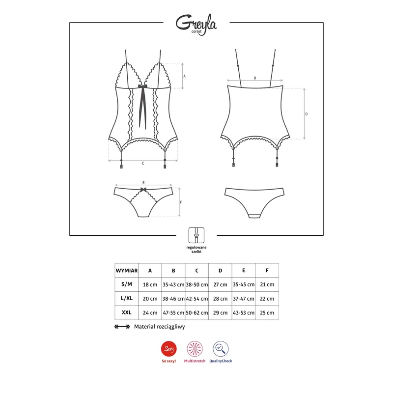 OB9516 OBSESSIVE Greyla fűző + bugyi S/M EAN: 5901688209516