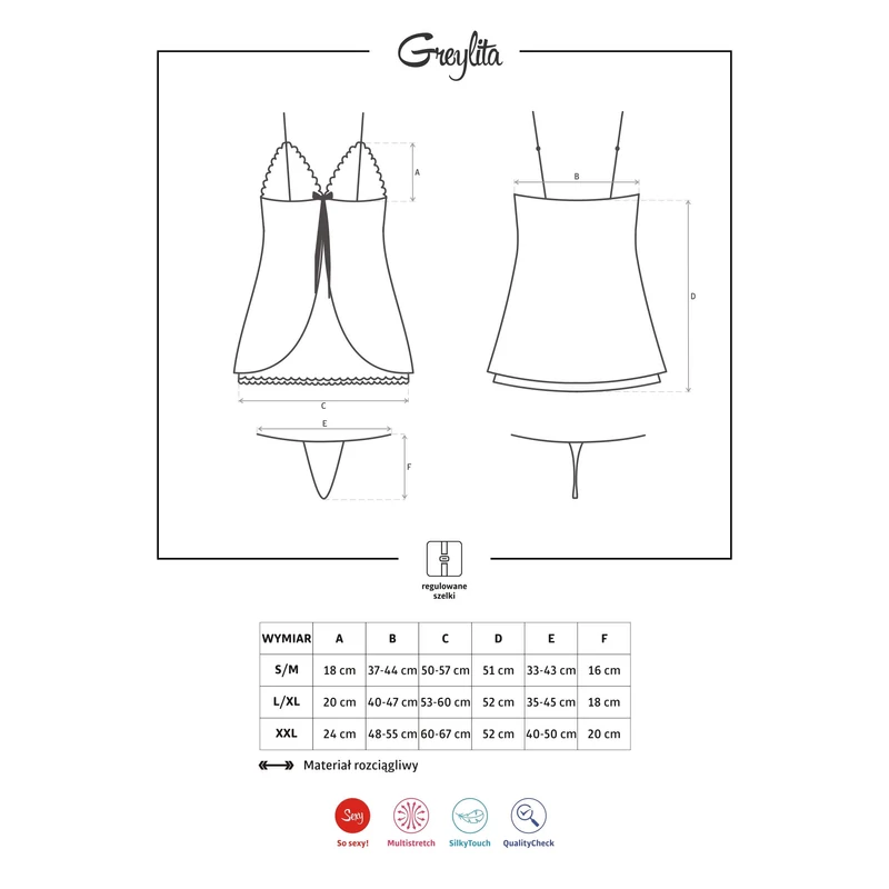 OB9417 OBSESSIVE Greylita babydoll + tanga S/M EAN: 5901688209417