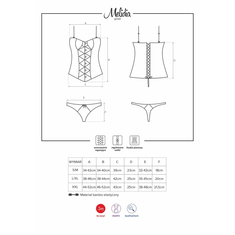OB8038 OBSESSIVE Melidia fűző + tanga fehér L/XL / lecsatolható vállpánt / EAN: 5901688208038