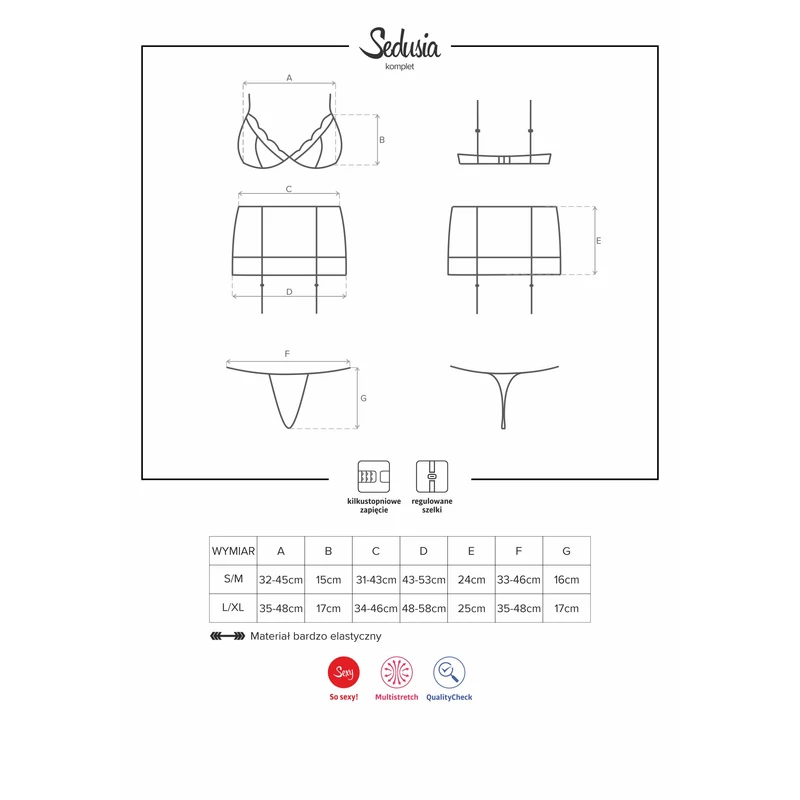 OB4459 OBSESSIVE Sedusia 3 részes komplett + tanga S/M EAN: 5901688214459