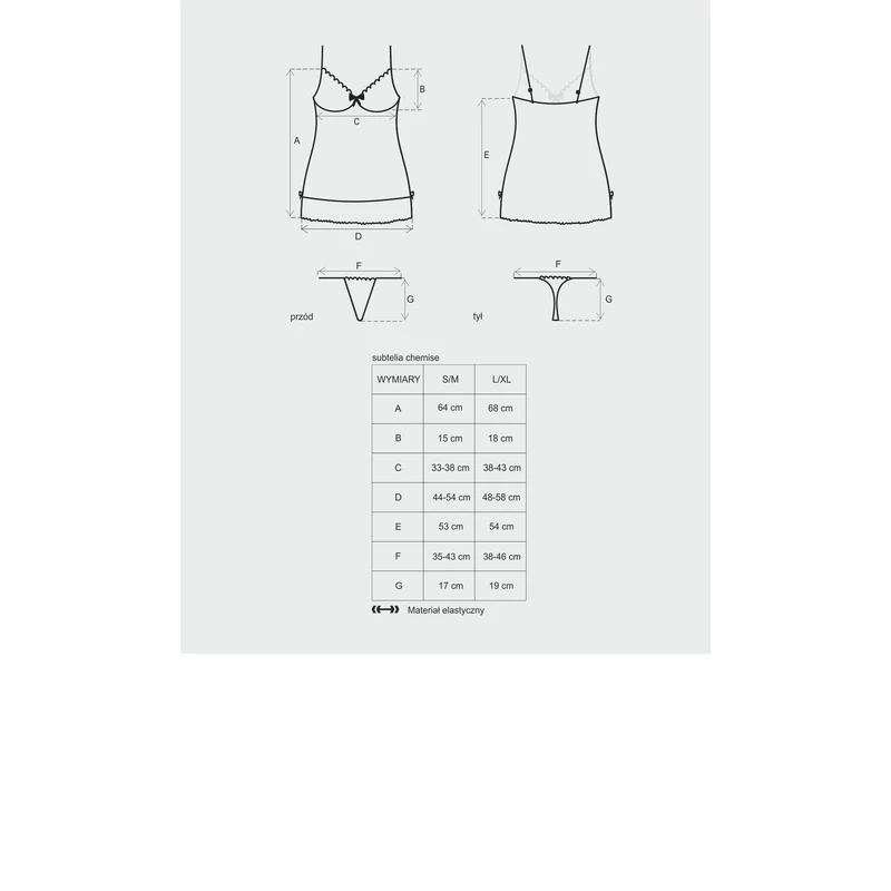 OB6416 OBSESSIVE Subtelia chemise + tanga fekete L/XL EAN: 5901688206416