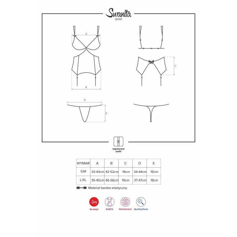 OB2042 OBSESSIVE Swanita fekete fűző + tanga L/XL EAN: 5901688212042