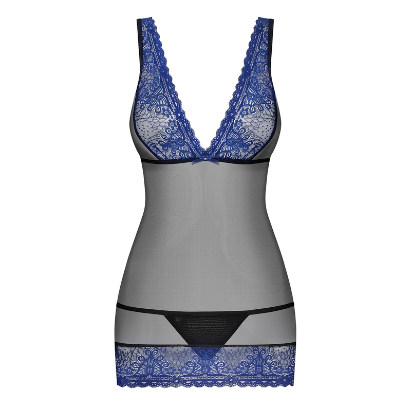 OB7542 OBSESSIVE 850-CHE-6 chemise & thong  S/M blue EAN: 5901688217542
